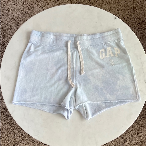 GAP Lounge Set Medium Shirt/ Small Shorts Pastel Blue & White Tie Dye Drawstring - Picture 10 of 14